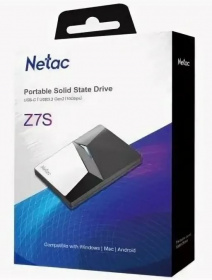 Накопитель SSD Netac USB-C 2000Gb NT01Z7S-002T-32BK Z7S 2.5" черный